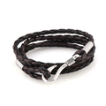 Multilayer braided leather bracelet with silver fish hook clasp in black and dark brown - Black and Brown