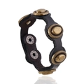 Punk vintage black leather bracelet with bronze alloy studs and adjustable metal snaps - Vintage Punk Rivet Style (P01801) / Black