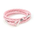 Pink multi-layer braided PU leather wrap bracelet with silver fish hook clasp - Pink