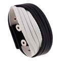 Bracciale punk multistrato in pelle bianca e nera con bottoni a pressione in metallo argento - Giuntura in Bianco e Nero (P01800)