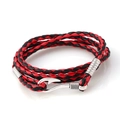 Multilayer red and black braided PU leather bracelet with silver fish hook clasp - Black + Red