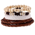 Mehrlagiges geflochtenes Kunstlederarmband-Set mit Holzperlen und Vintage-Design - Kombinationsstil (TZ027)