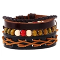 Retro multi-layer braided leather bracelet set with beads and ethnic punk style details - Multi-layer Layered Style