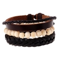 Retro-Mehrschicht-Lederarmband-Set mit geflochtenen Seilen und natürlichen Holzperlen - Retro 3-teiliges Set