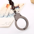 Vintage handcuffs pendant necklace with genuine leather cord in antique silver finish - Dark Brown