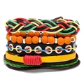 Handmade multilayer leather bracelet set with red green and yellow braided bohemian cords - Bohemian Combination (Red Yellow Green)