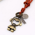 Vintage industrial style cartoon robot necklace with bronze bottle opener pendant - Light Brown Leather Cord