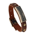 Bracciale retrò in pelle marrone con placca in metallo world peace e borchie vintage - Bracciale World Peace Marrone
