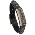 Verstellbares schwarzes Lederarmband mit antik-bronzener Achieve-Gravurplatte im Retro-Stil - Schwarz