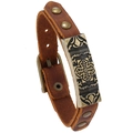 Vintage Herren-Lederarmband in Braun mit Relief-Metallplatte und Gürtelschnalle - Retro-Braun
