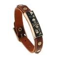 Pulsera de cuero marrón punk retro con diseño de calavera y hebilla ajustable - Marrón Vintage (Bronce)