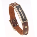 Bracelet ajustable en cuir marron vintage pour homme avec croix en bronze et rivets - Style Croix Brune (SS034)