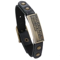 Bracciale retrò multistrato in pelle bovina con targa incisa Love is the key - Stile Inciso Punk / Nero