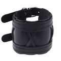 Bracciale punk in pelle nera retrò con cinturini multistrato e fibbie in metallo argento - Nero (P01853)