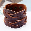 Bracciale largo da uomo in pelle intrecciata marrone scuro con bottoni a pressione - Marrone