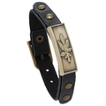 Punk-Lederarmband für Herren mit bronzener Ahornblatt-Legierung und verstellbarer Schnalle - Schwarz