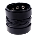 Herren Retro Punk schwarzes breites Lederarmband mit gewebter Textur und Metallnieten - Geflochtenes breites Armband / Schwarz