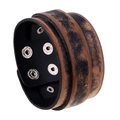 Bracciale largo in pelle marrone retrò con bottoni a pressione regolabili in metallo argentato - Retrò Invecchiato Marrone Scuro
