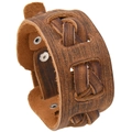 Retro Punk Manschettenarmband aus braunem Leder mit handgewebter Mitte und Metallnieten - Retro-Braun