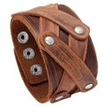 Bracelet rétro multicouche en cuir tressé marron avec boutons-pression en métal réglables - Brun Rétro