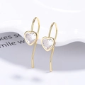 925 silver heart zircon drop earrings with gold hooks and elegant minimalist design - Gold