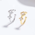 Minimalistische Earcuffs in Silber und Gold mit eckigen und runden Zirkonia-Steinen - Quadratische Runde Strass Ohrklemme (Stil 3) / Weißgold