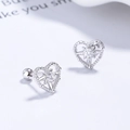 925 Sterling Silber hohle Herz Ohrstecker mit funkelndem Stern Zirkon Zentrum - 925er Silber / Weißgold
