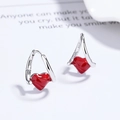 Elegant S925 sterling silver hoop earrings featuring a polished red enamel heart pendant - 925 Silver / White Gold/Pair