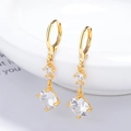 Elegant 925 silver gold-plated tassel earrings with round cubic zirconia on white porcelain - 925 Silver / Gold/Pair
