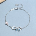 Bracciale infinito argento 925 con tartarughe blu e ciondolo a cuore in zircone rosa - Argento 925 / Oro Bianco (Zircone Rosa)