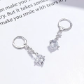 925 silver hoop earrings with round sparkling zircon and dangling tassel design - 925 Silver / White Gold/Pair