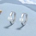 Orecchini a cerchio in argento 925 con pendente solitario in zircone tondo brillante - Argento 925 / Oro Bianco