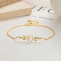 Elegante pulsera de plata 925 con piedra lunar y hojas doradas para mujer - Dorado