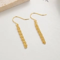 Golden 925 silver long fringe tassel earrings with woven texture on a white backdrop - Hook Style / Gold