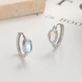 Pendientes de aro en plata de ley 925 con piedra de luna arcoíris ovalada elegante - Plata 925 / Oro Blanco