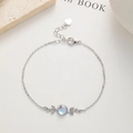 Pulsera de plata 925 con piedra lunar y hojas, con colgante de corazón en cadena - Oro Blanco