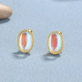 925 silver oval moonstone stud earrings with gold beaded edges on natural stone - 925 Silver / Gold