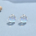 925 silver stud earrings featuring round moonstones in a crown-style silver setting - 925 Silver / White Gold
