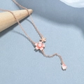 925 Sterling Silver Cherry Blossom Pearl Necklace with elegant rose gold flower tassel - 925 Silver / Rose Gold