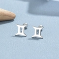 925 Sterling Silver Gemini Zodiac screw back stud earrings with polished finish - Gemini