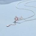 Elegant 925 sterling silver cherry blossom necklace with pearls and pink enamel - 925 Silver / White Gold