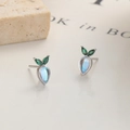 Orecchini a carota in argento S925 con pietra di luna e gemme verdi brillanti - Argento 925 / Oro Bianco