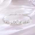 Elegant multi-layer 990 silver bracelet with frosted beads on purple silk background - 990 Silver / Silver