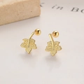 Elegant 925 silver maple leaf earrings with golden brushed texture and screw back closure - 925 Silver / Gold