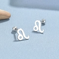 Minimalist 925 sterling silver Leo zodiac sign stud earrings with screw back closure - Leo