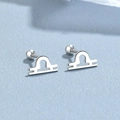925 sterling silver Libra zodiac screw-back stud earrings with polished finish - Libra