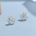 S925 sterling zilveren klaver oorknopjes met sprankelende witte zirkonia steentjes - 925 zilver / Witgoud