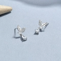 925 Sterling silver leaf stud earrings with clear teardrop zircon on grey stone - 925 Silver (With Silver Backs) / White Gold/Pair
