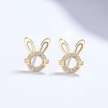 Elegant 925 sterling silver hollow rabbit stud earrings with gold finish and zircon stones - 925 Silver / Gold