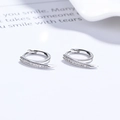 Minimalist 925 sterling silver horn hoop earrings with sparkling zircon stones in silver - 925 Silver / White Gold